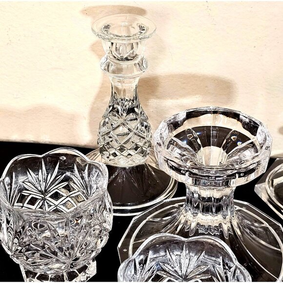 vtg assorted crystal candle holders lot/6 votive taper glass holders wedding dec - Picture 5 of 8